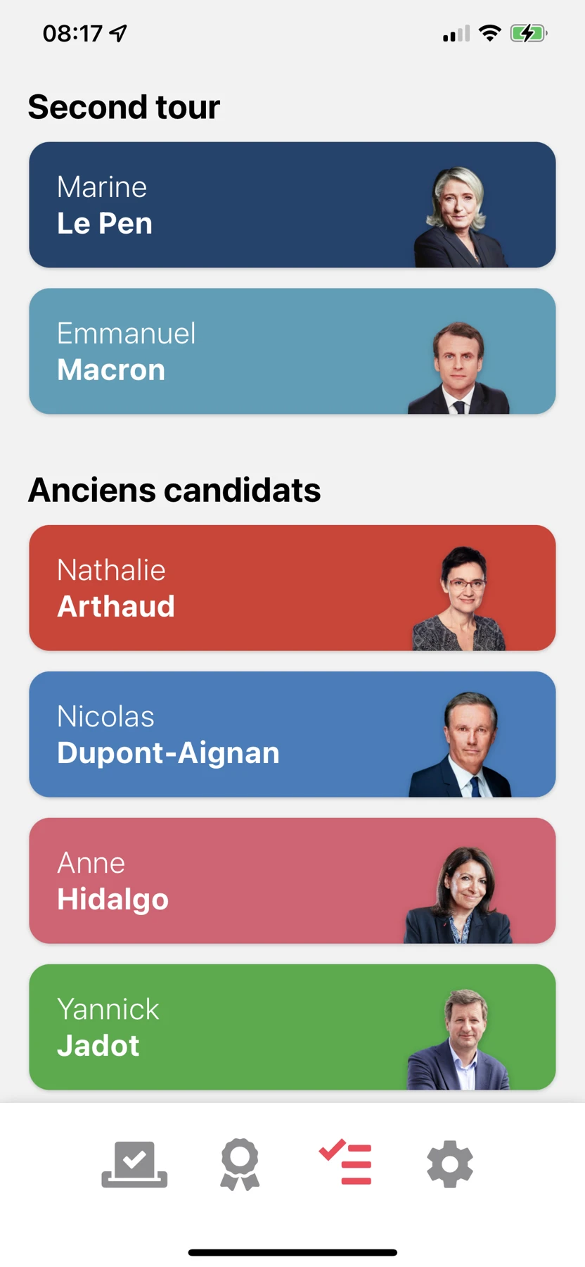 Elyze : liste des candidats