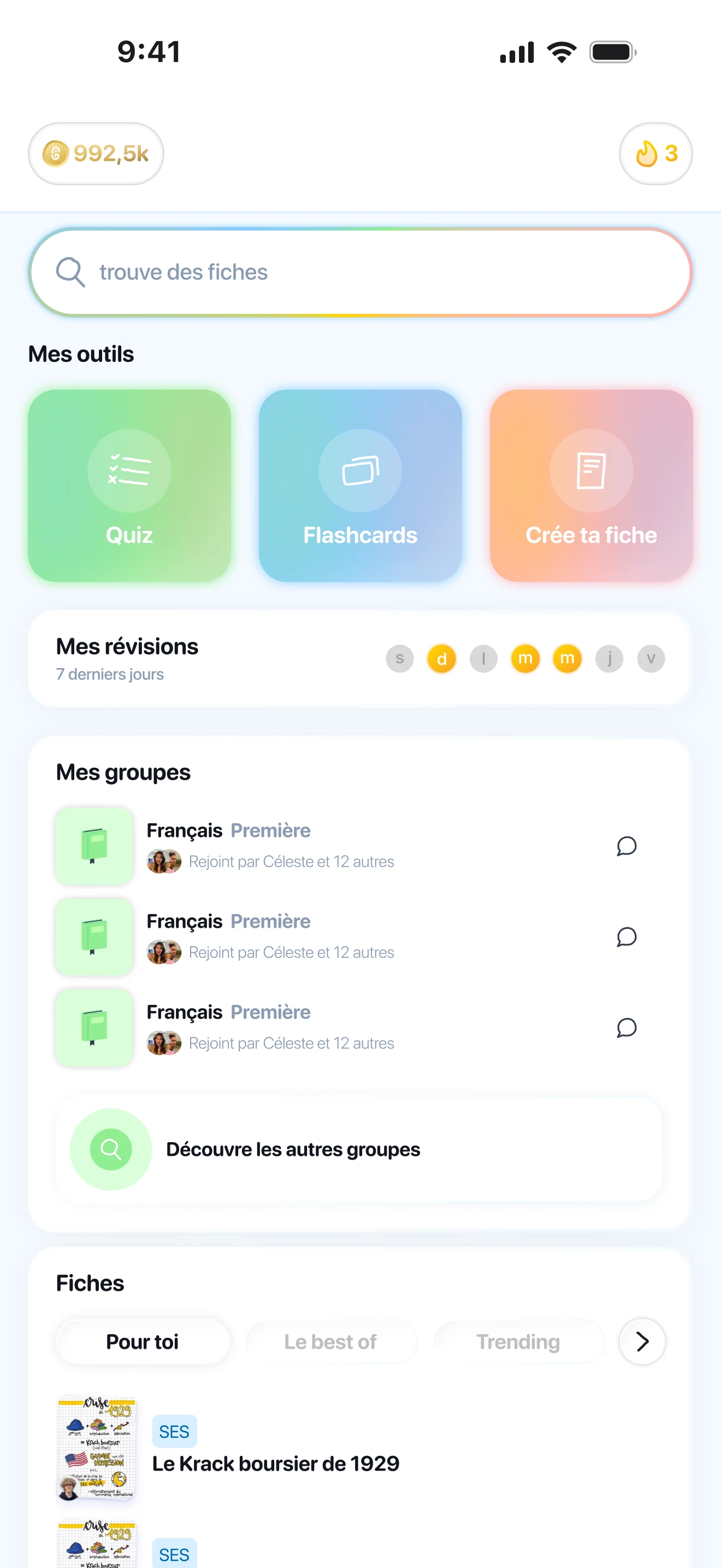 Écran d’accueil de l’application ExtraStudent